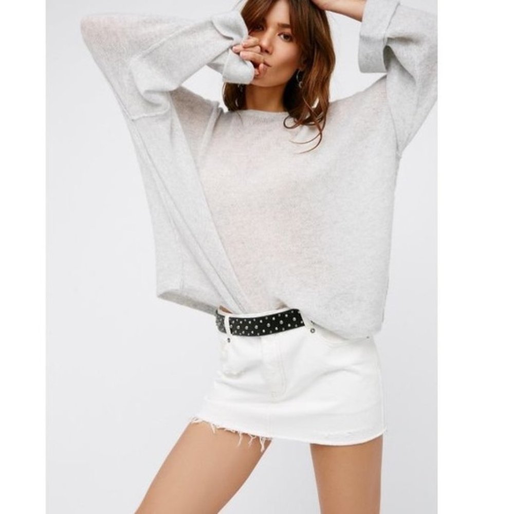 Free People White Frayed Hem Denim Mini Skirt